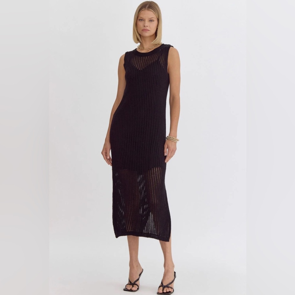Theory Crochet Knit Dress in Navy
